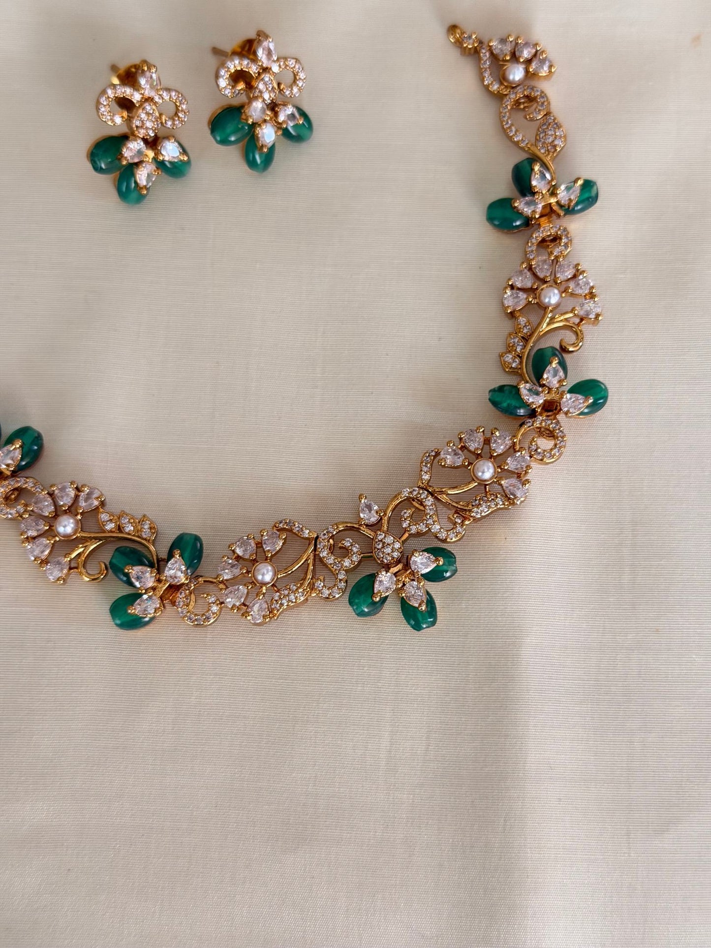 Floral Green Stone Necklace Set