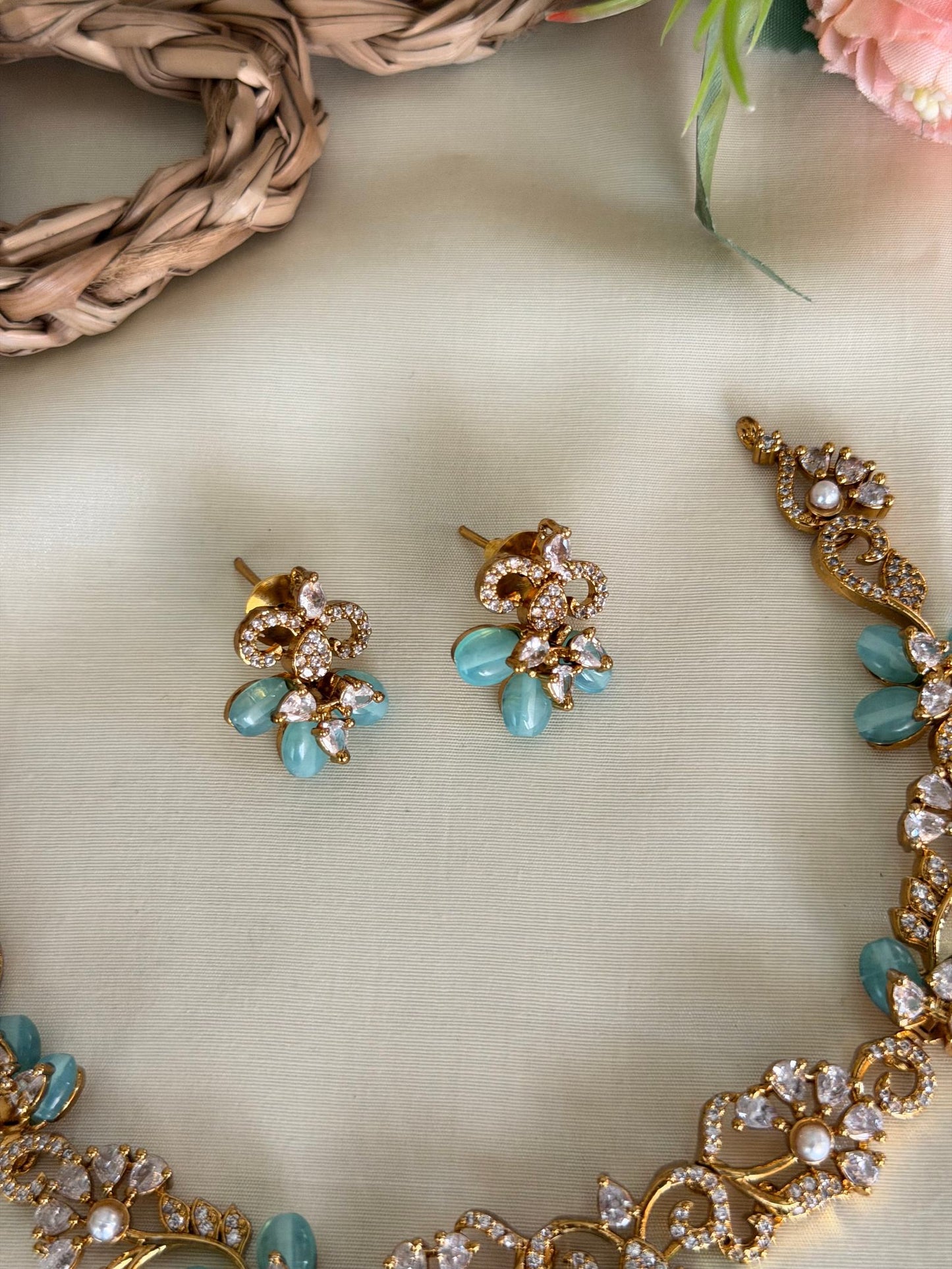 Floral Green Stone Necklace Set