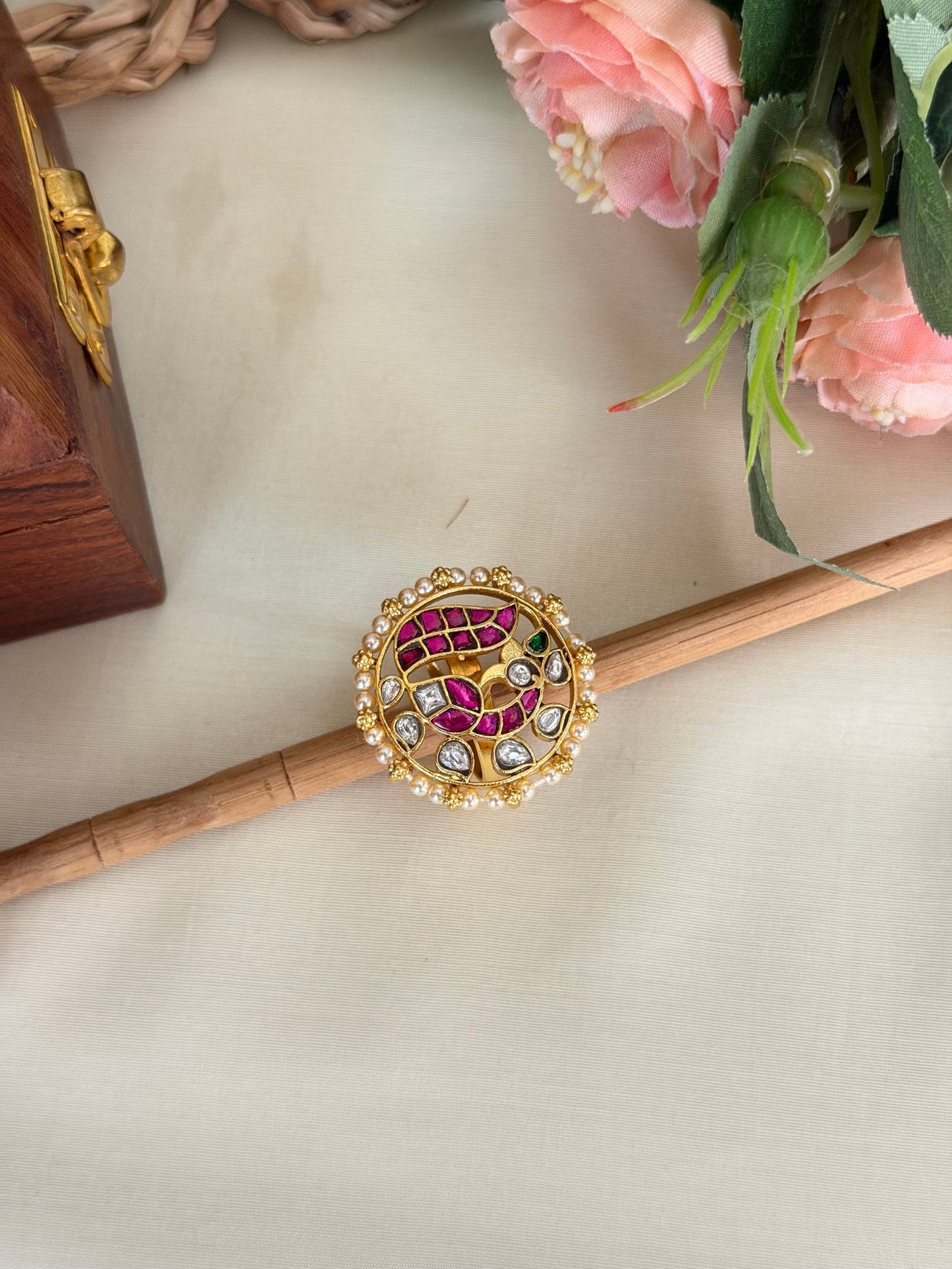 Jadau Kundan Peacock Ring