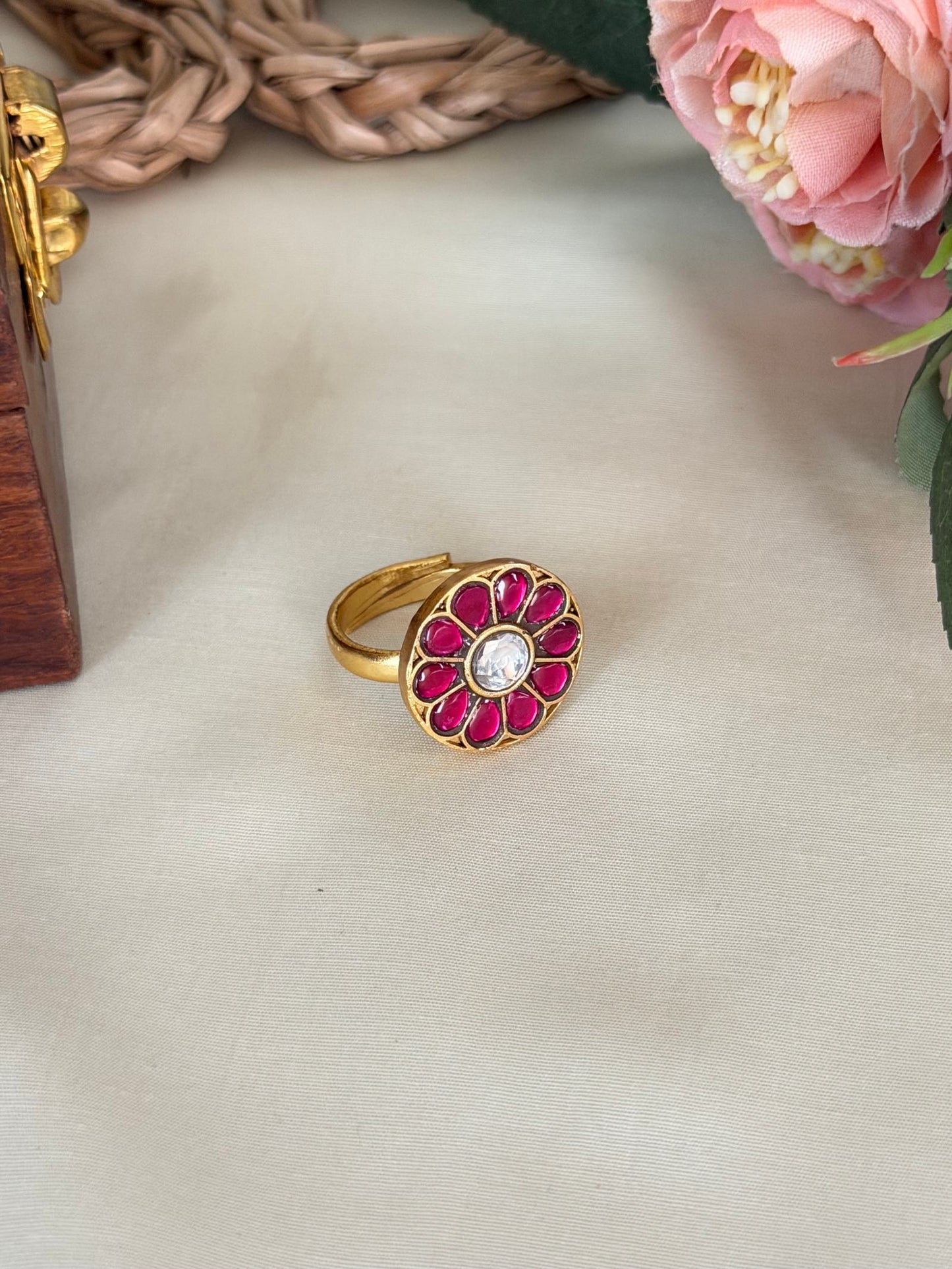 Ruby Stone Jadau Kundan Ring