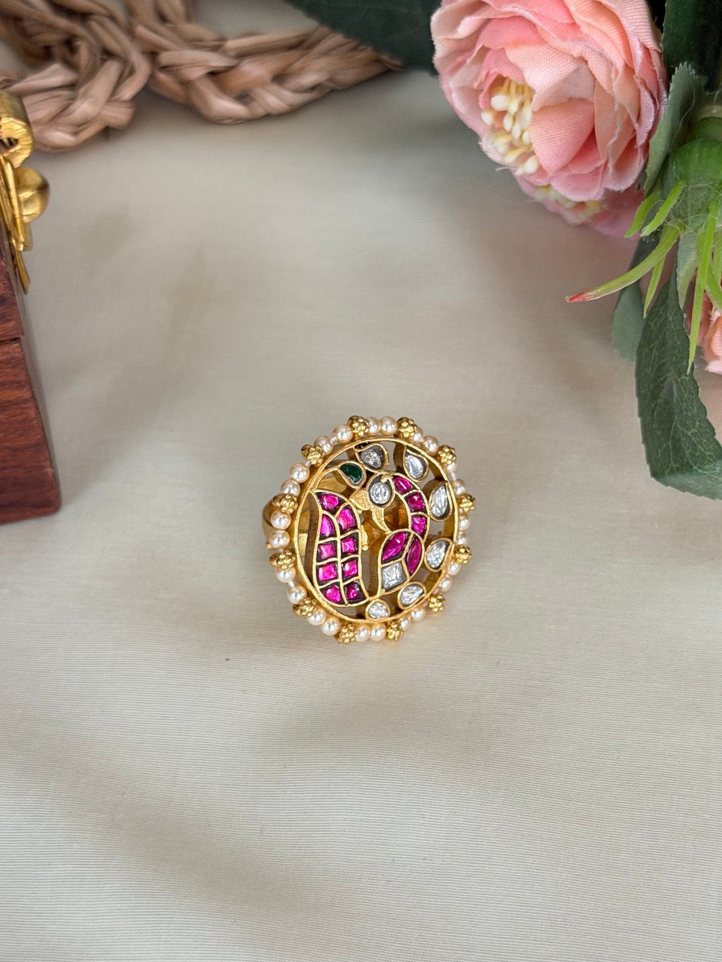 Jadau Kundan Peacock Ring