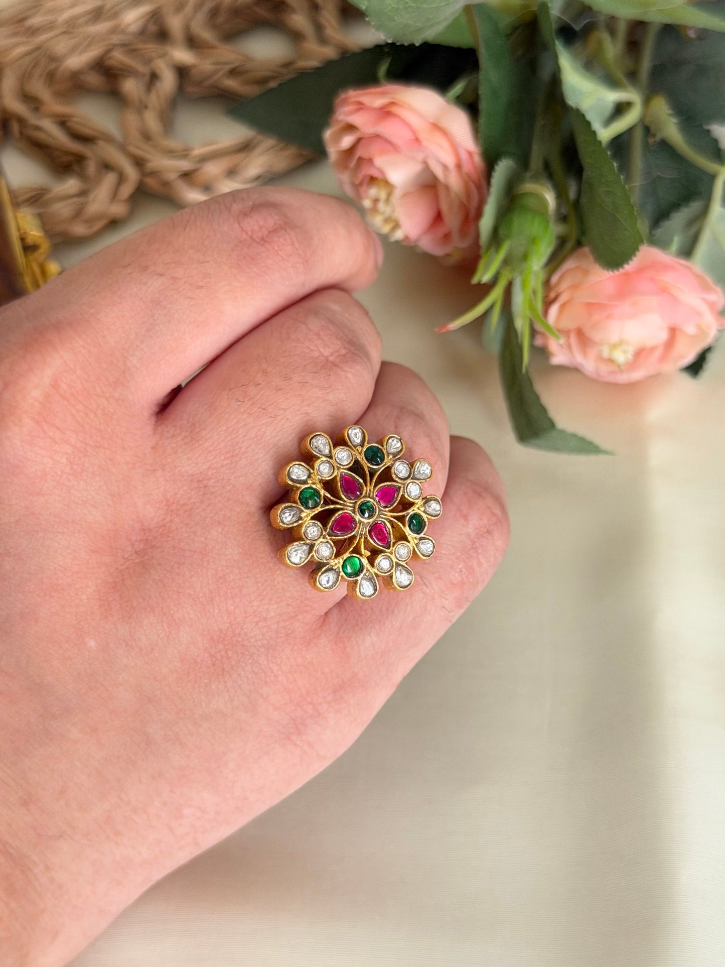 Multicolor Cluster Jadau Kundan Ring