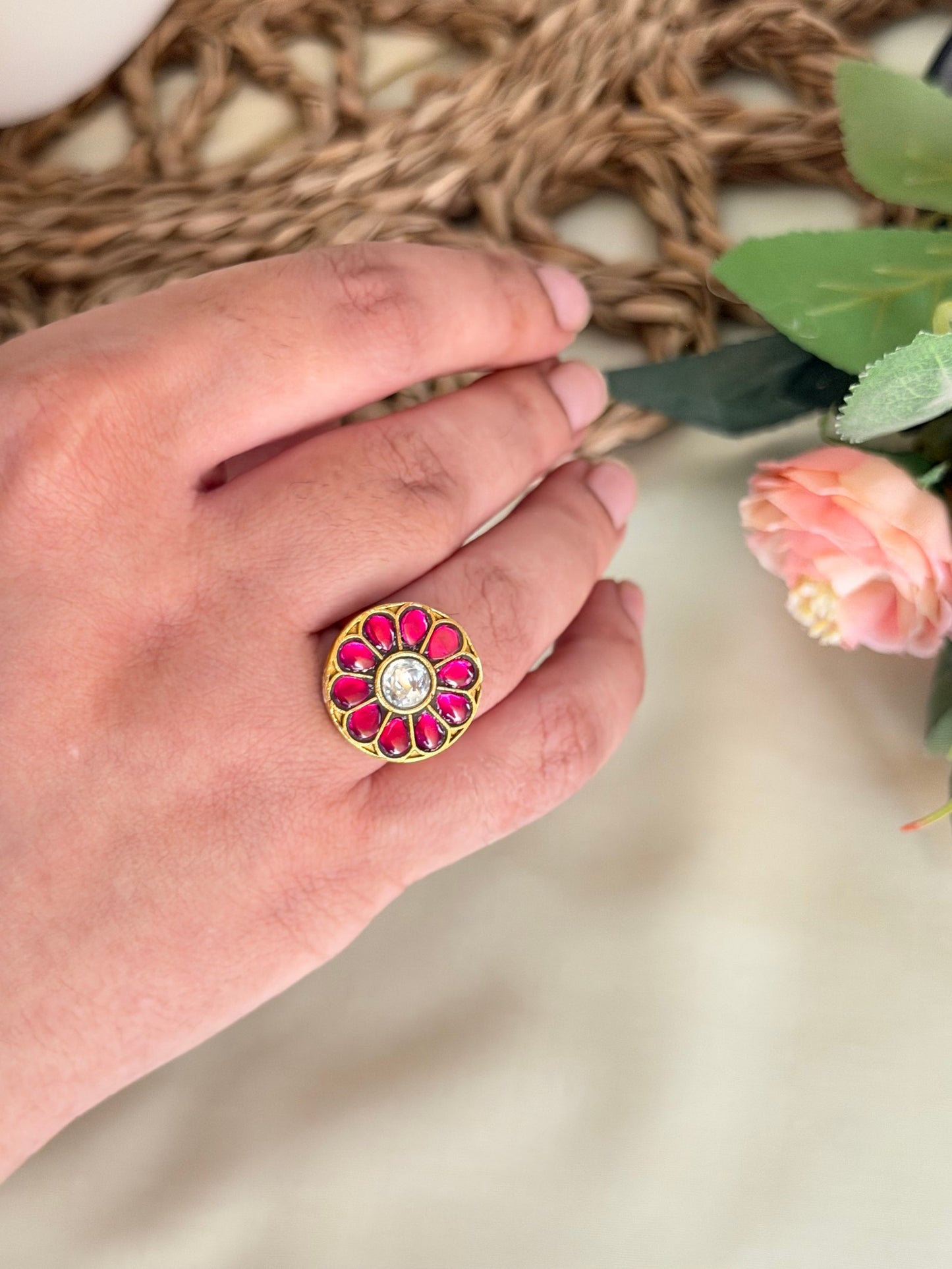 Ruby Stone Jadau Kundan Ring