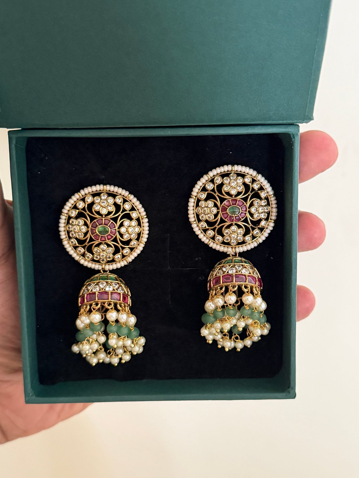 Green Drop Jhumka Earrings