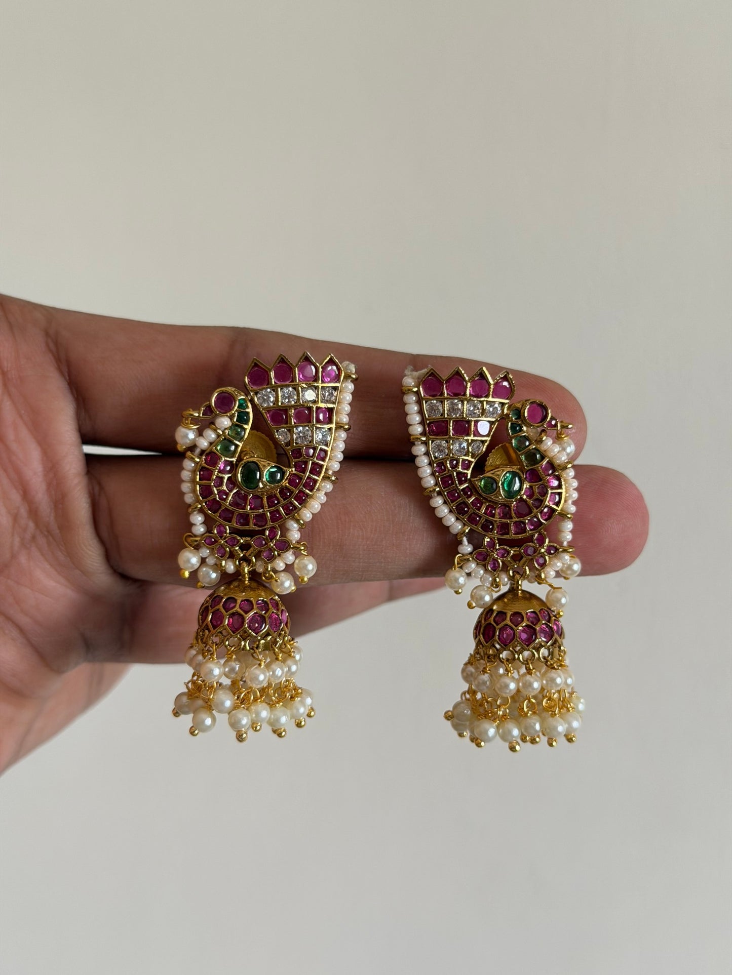 Peacock Kemp Jhumka Dangler Earrings