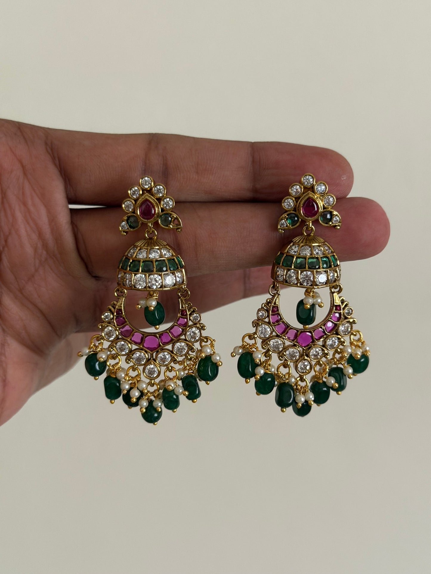 Green Fringe Chandbali Earrings