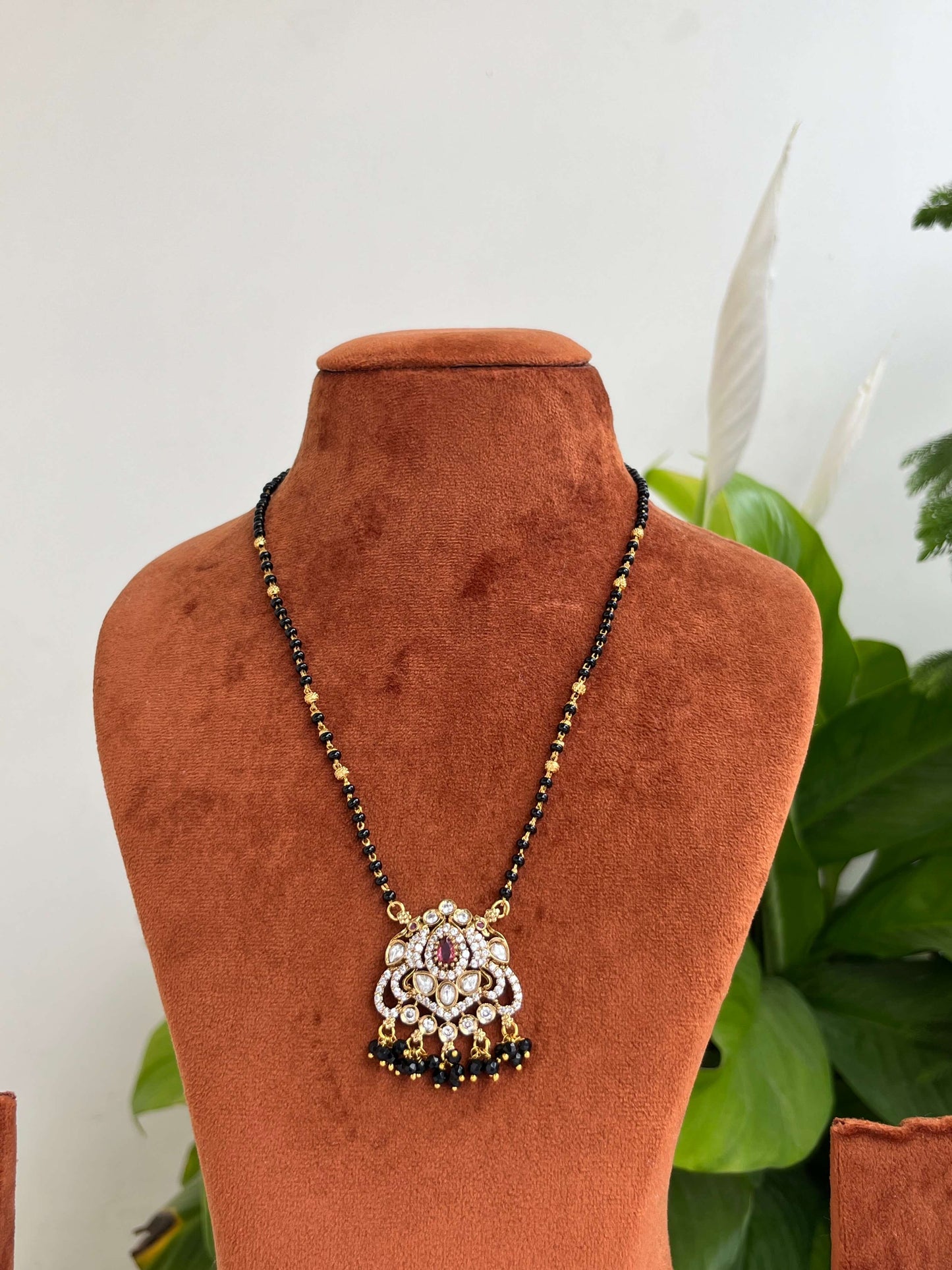 Medium Length Kundan Mangalsutra with Red & Green Stone Variants