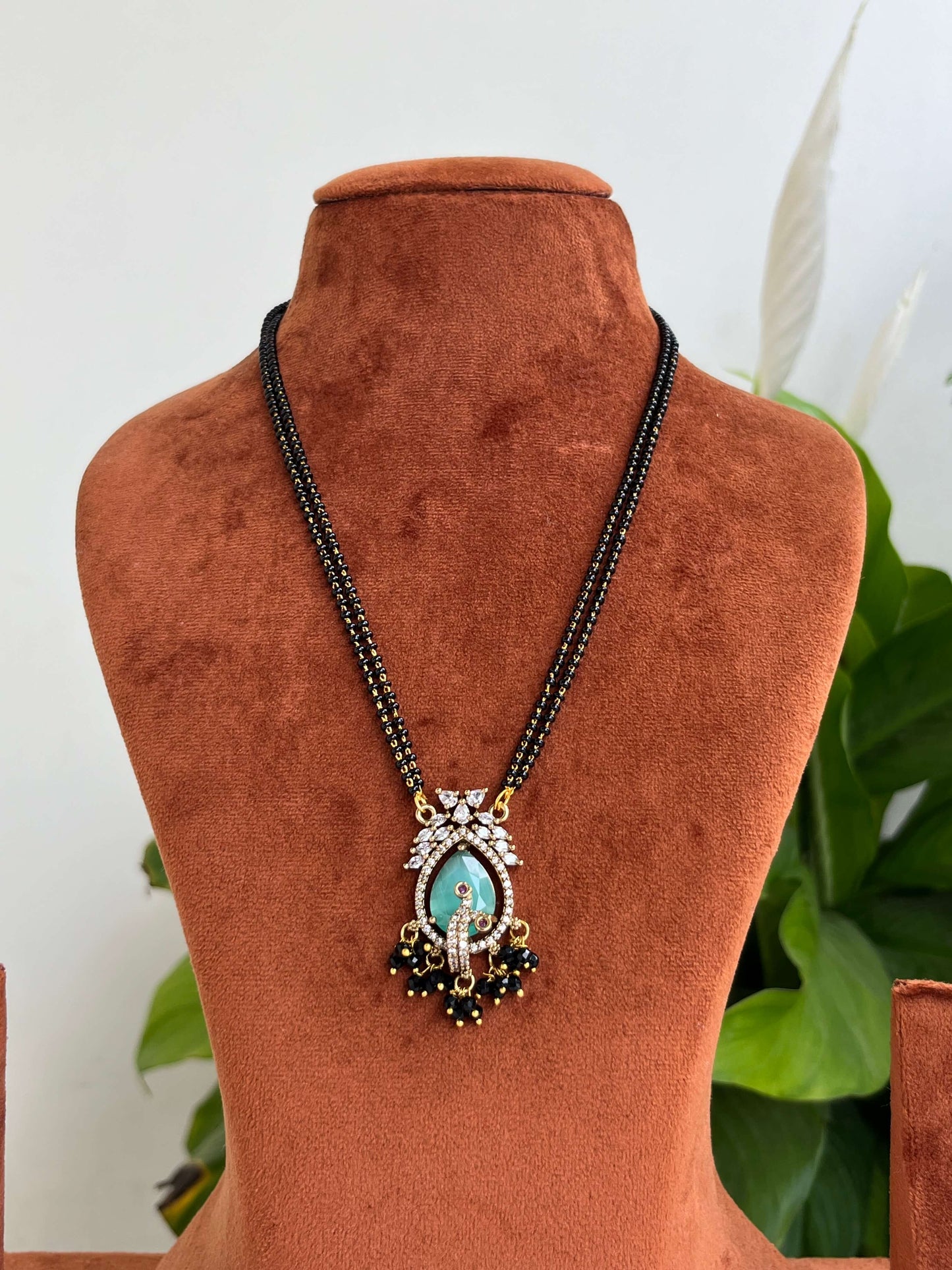 Medium Length AD Studded Mangalsutra – Available in Green & Mint Variants