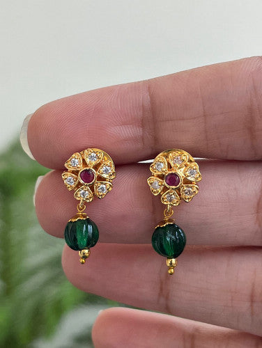 Small floral studs with Beads hangings