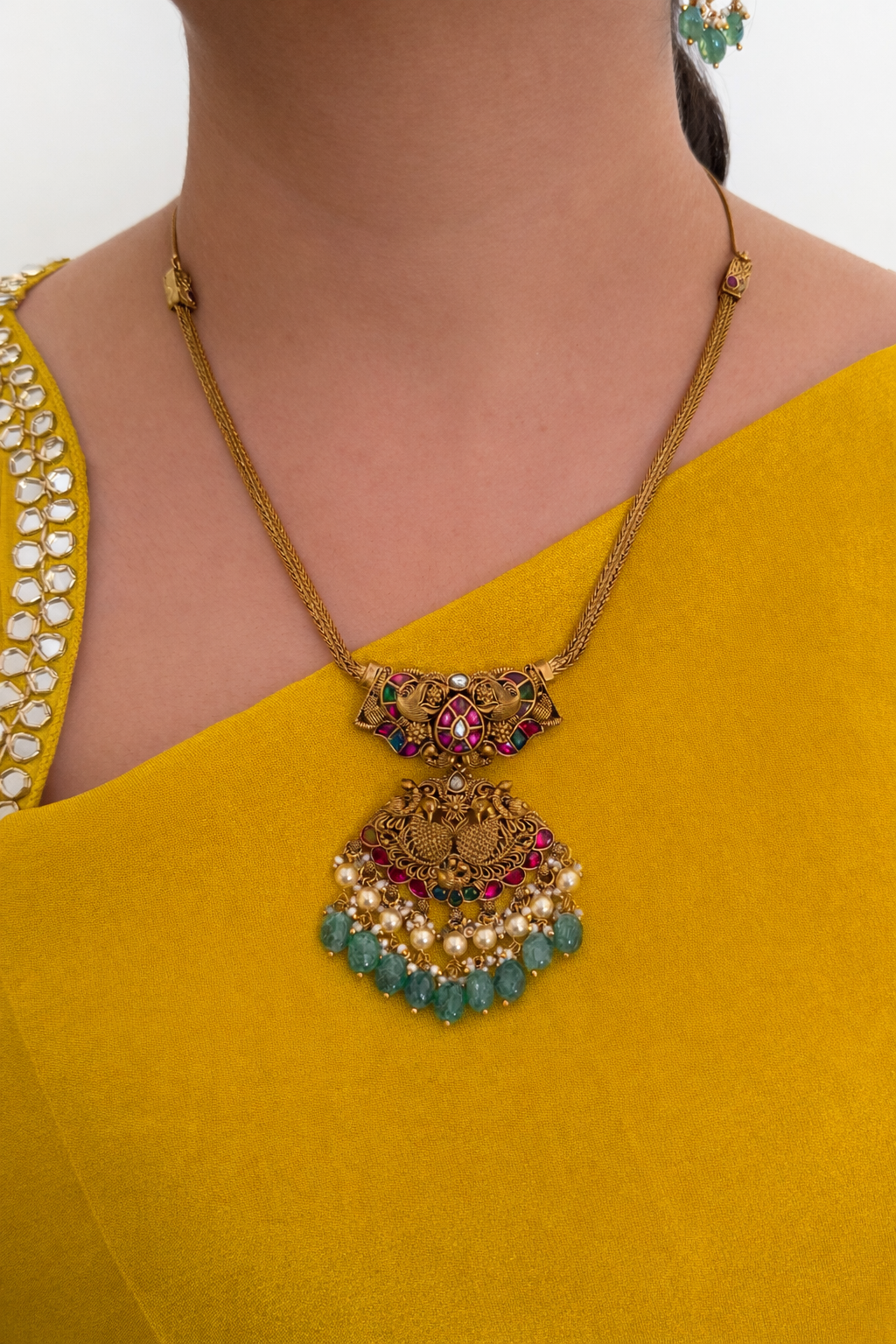 Twin Peacock Pendant Necklace Set