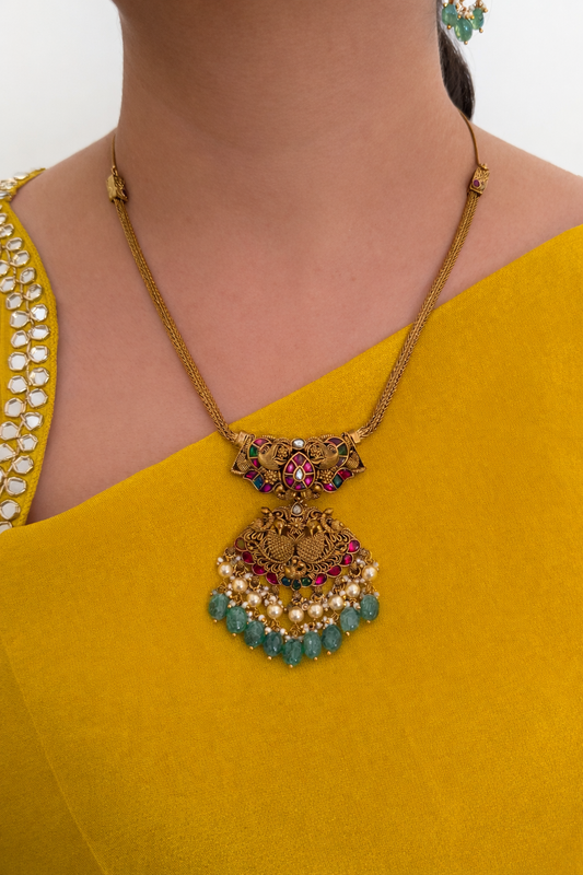 Twin Peacock Pendant Necklace Set