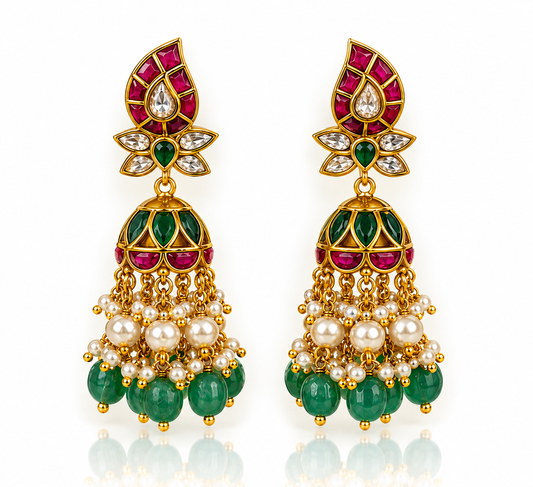 Jadau Kundan Mango Paisley with Pearl Trim