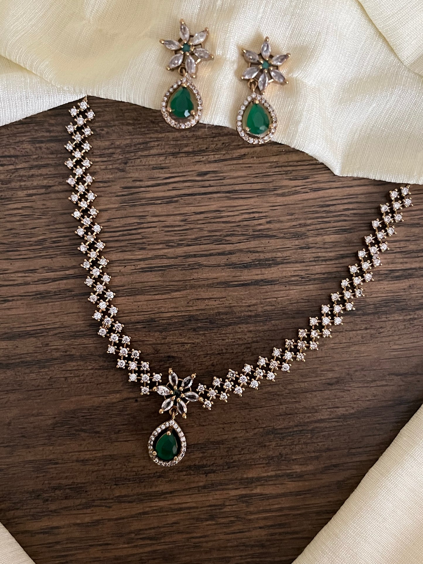 AD Drop Pendant Necklace Set – Sleek Design with Earrings | Party & Gift