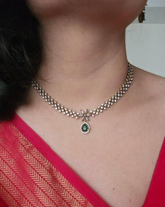 AD Drop Pendant Necklace Set – Sleek Design with Earrings | Party & Gift