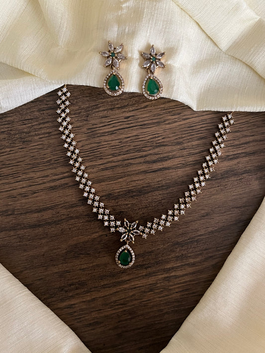 AD Drop Pendant Necklace Set – Sleek Design with Earrings | Party & Gift