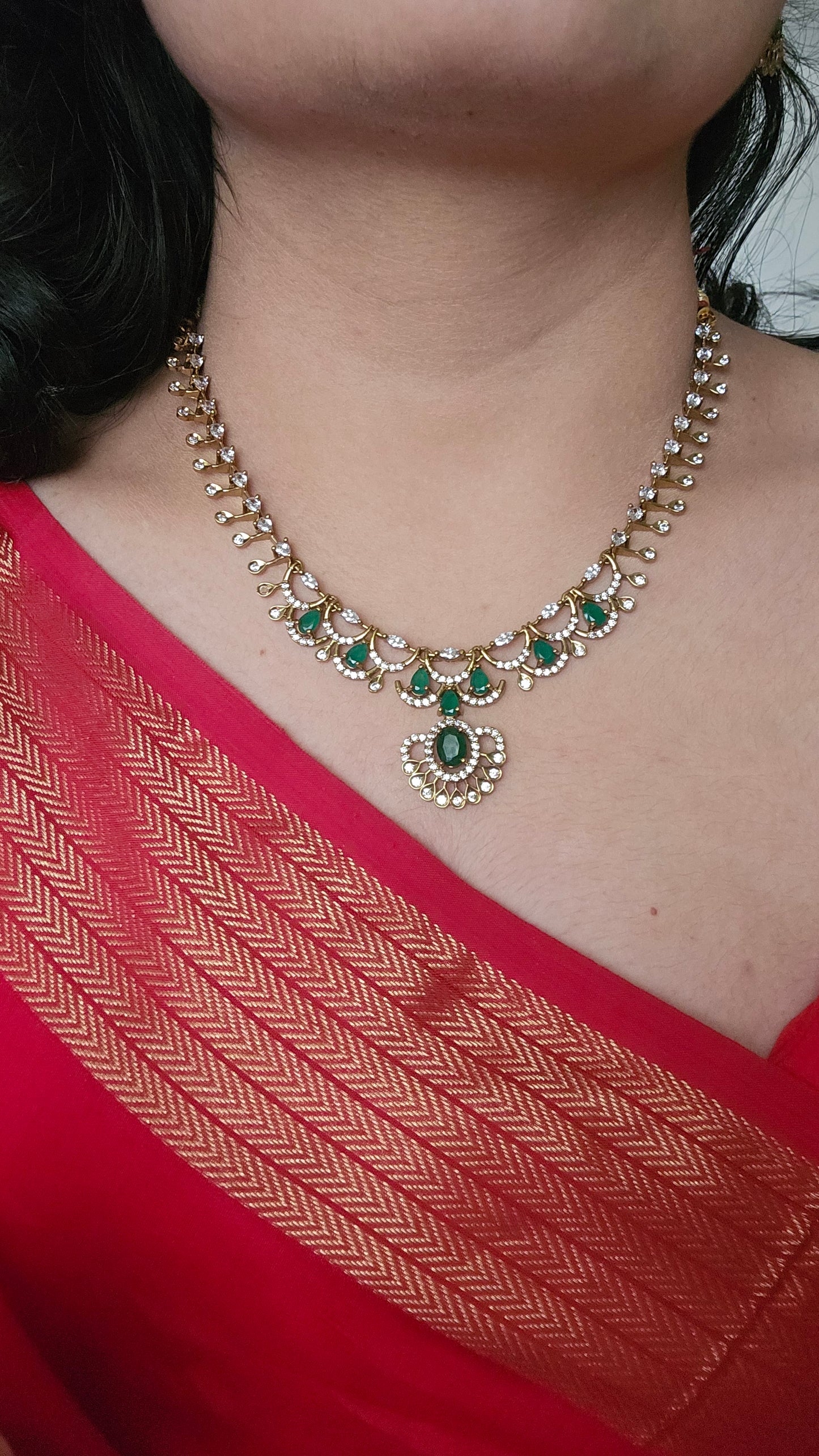 Floral Motifs Sleek Drops AD Necklace Set with Earrings – Lightweight & Elegant