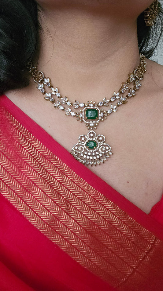 Victorian Double Layer Floral Necklace Set – Mint & Green Variants
