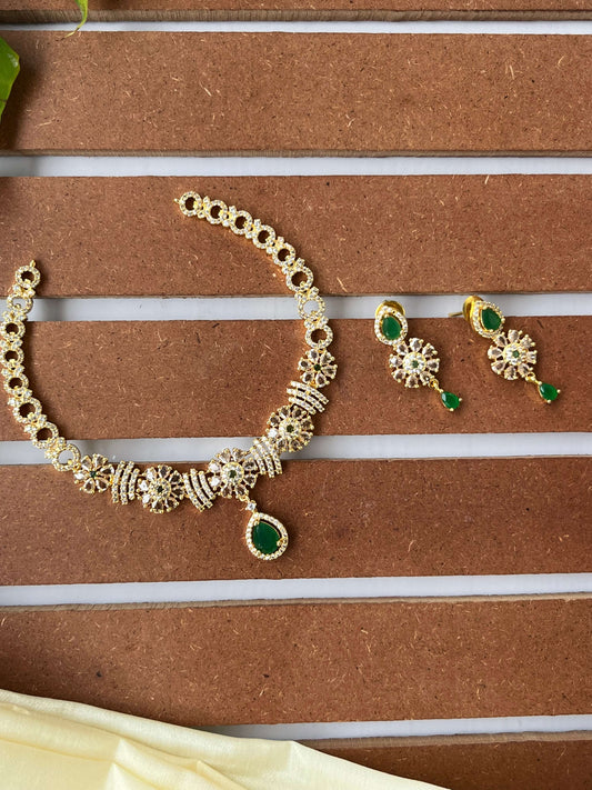 Golden Polish Floral Motif Necklace Set – Available in Purple & Emerald Green Variants