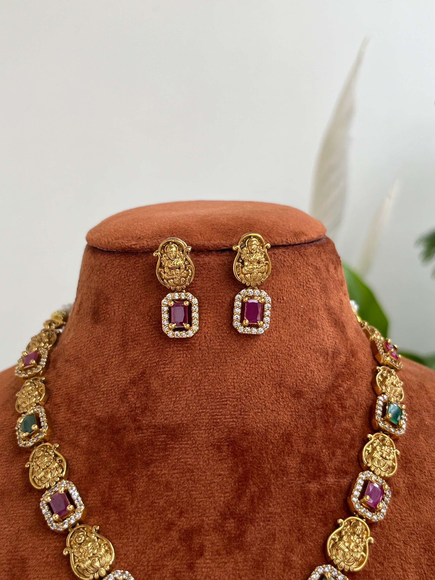 Lakshmi Devi Pendant Necklace with Pearl Drops