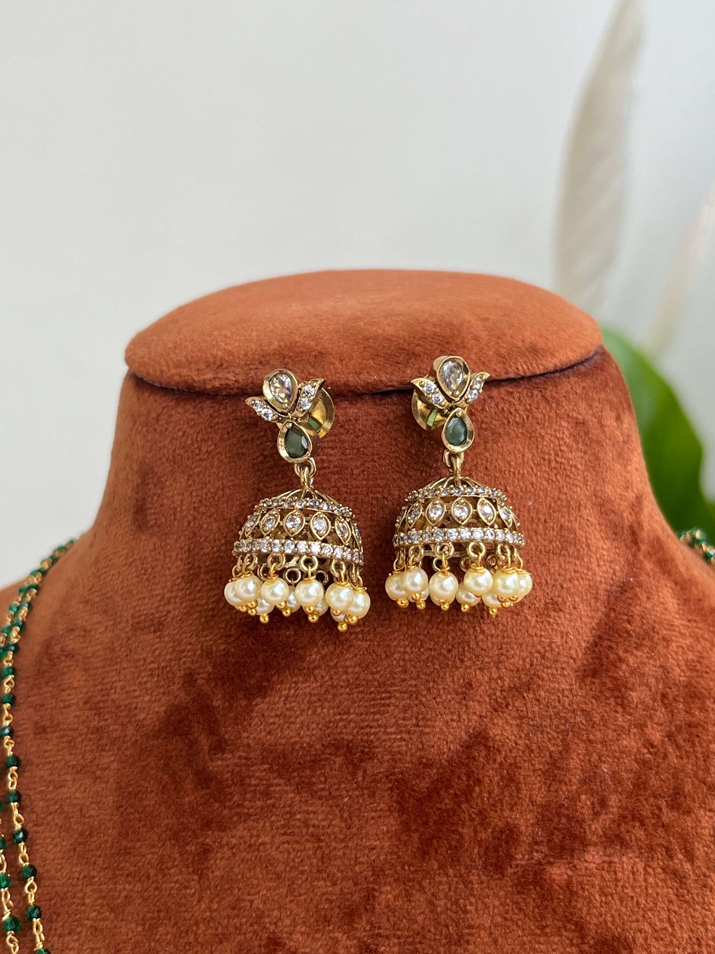 Kundan & Pearl Studded Haram Necklace with Jhumka Earrings – Green & Mint Variants