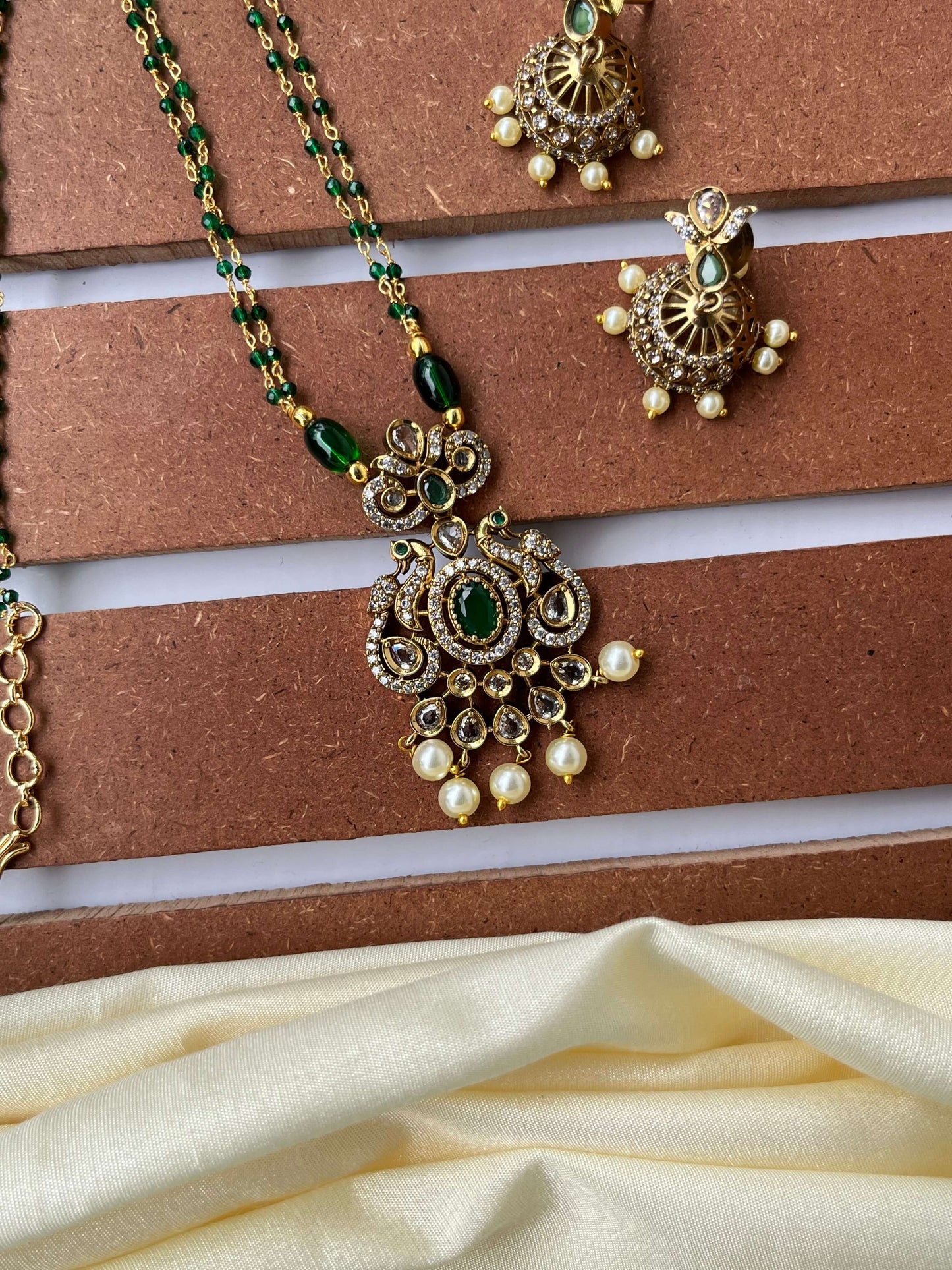 Kundan & Pearl Studded Haram Necklace with Jhumka Earrings – Green & Mint Variants