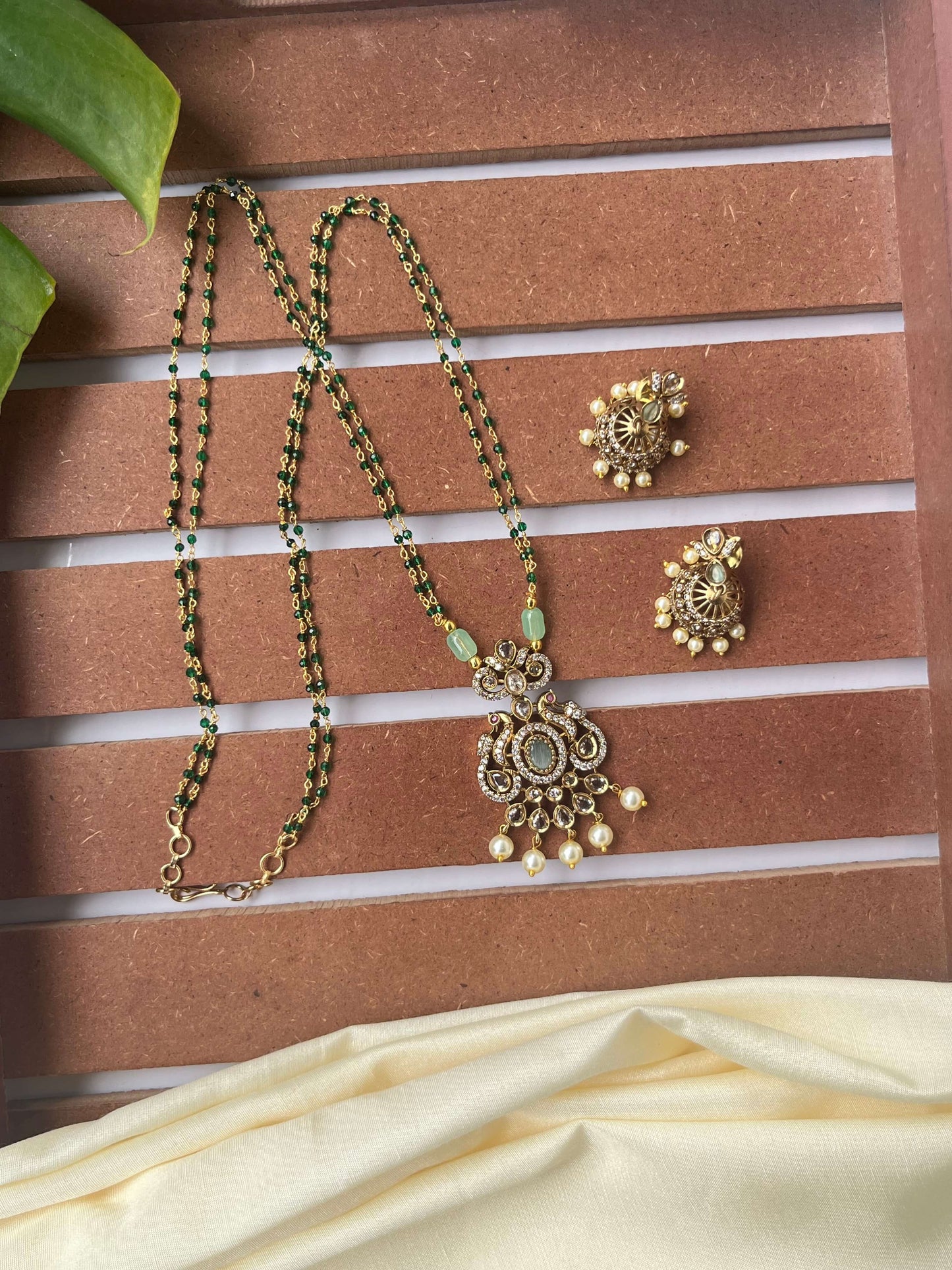 Kundan & Pearl Studded Haram Necklace with Jhumka Earrings – Green & Mint Variants