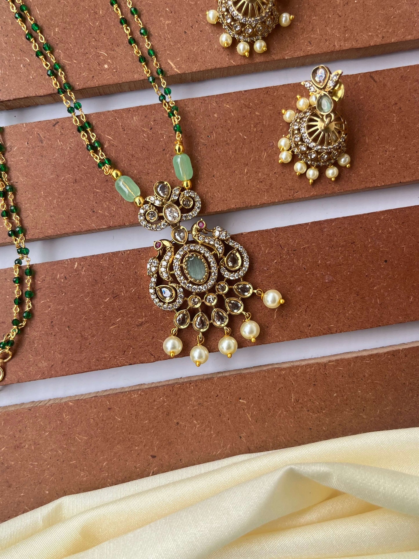 Kundan & Pearl Studded Haram Necklace with Jhumka Earrings – Green & Mint Variants