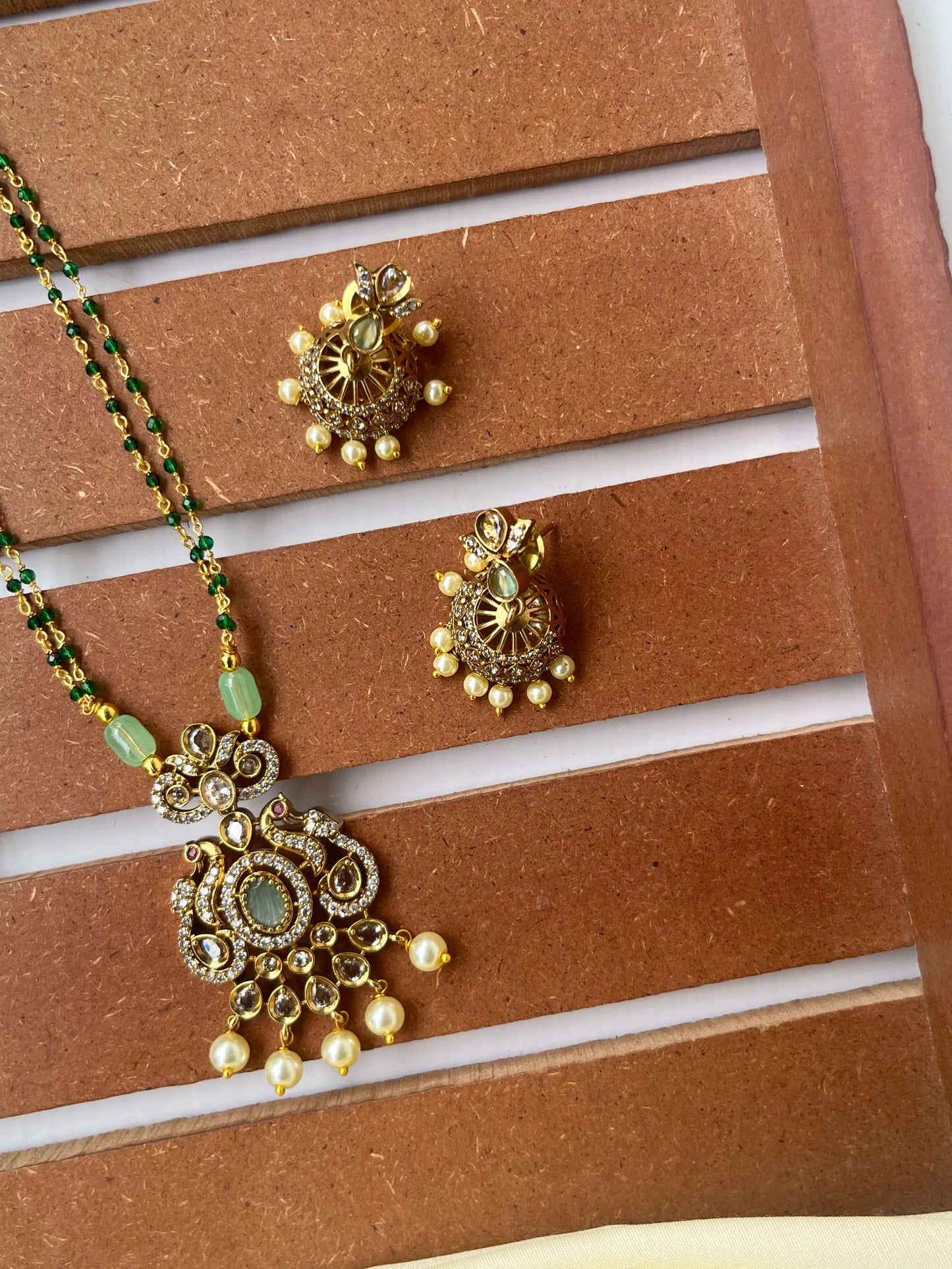 Kundan & Pearl Studded Haram Necklace with Jhumka Earrings – Green & Mint Variants