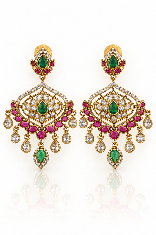 Emerald Chandelier Earrings with Faceted Drops