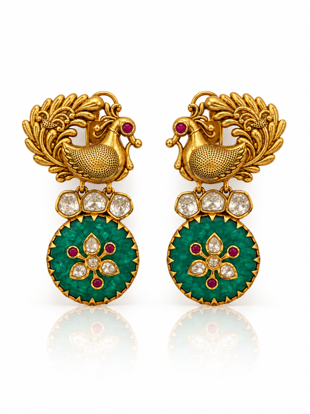 Kundan Peacock Dangler Earrings with Doublet Drop