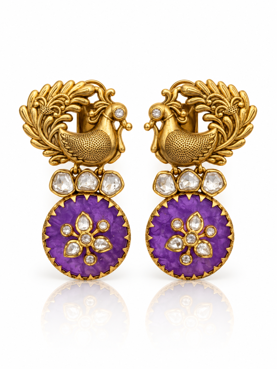 Kundan Peacock Dangler Earrings with Doublet Drop