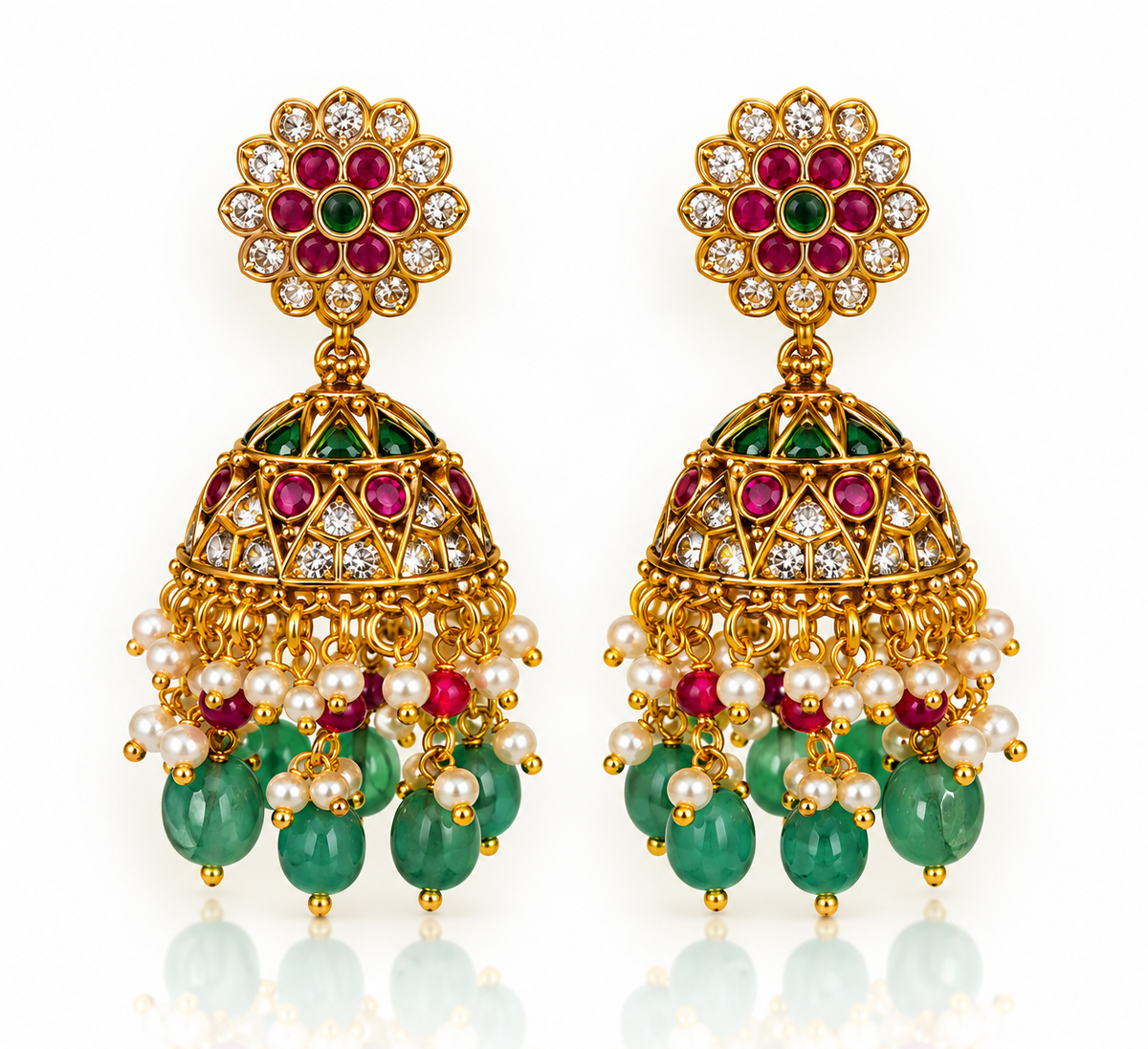 Ruby Emerald Jhumka Earrings