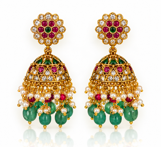 Ruby Emerald Jhumka Earrings