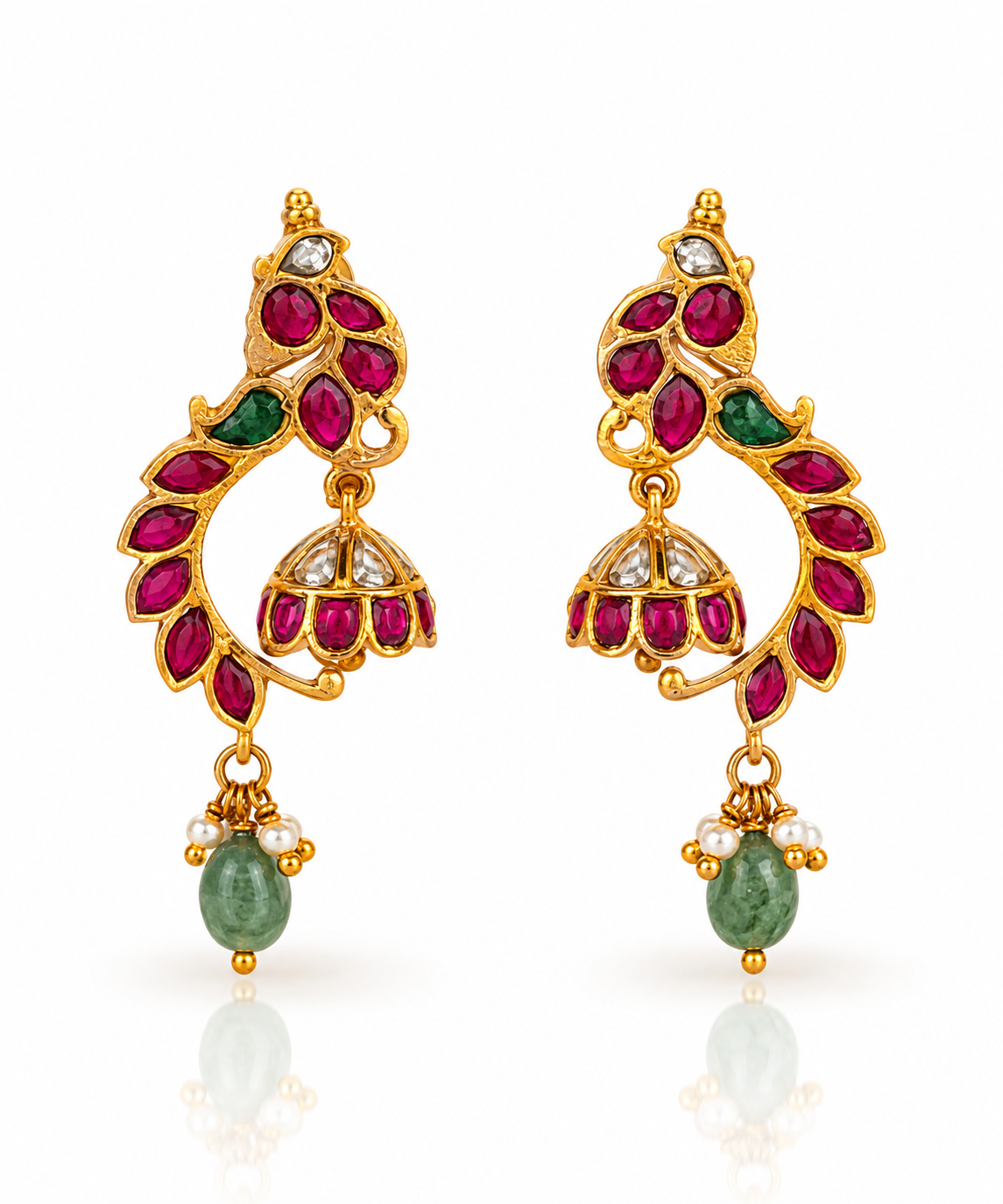 Jadau Kundan Paisley Jhumka Earrings with Ruby Vine Detail
