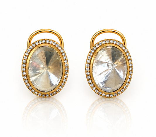 Kundan Oval Halo Stud Earrings in Gold-Tone Setting