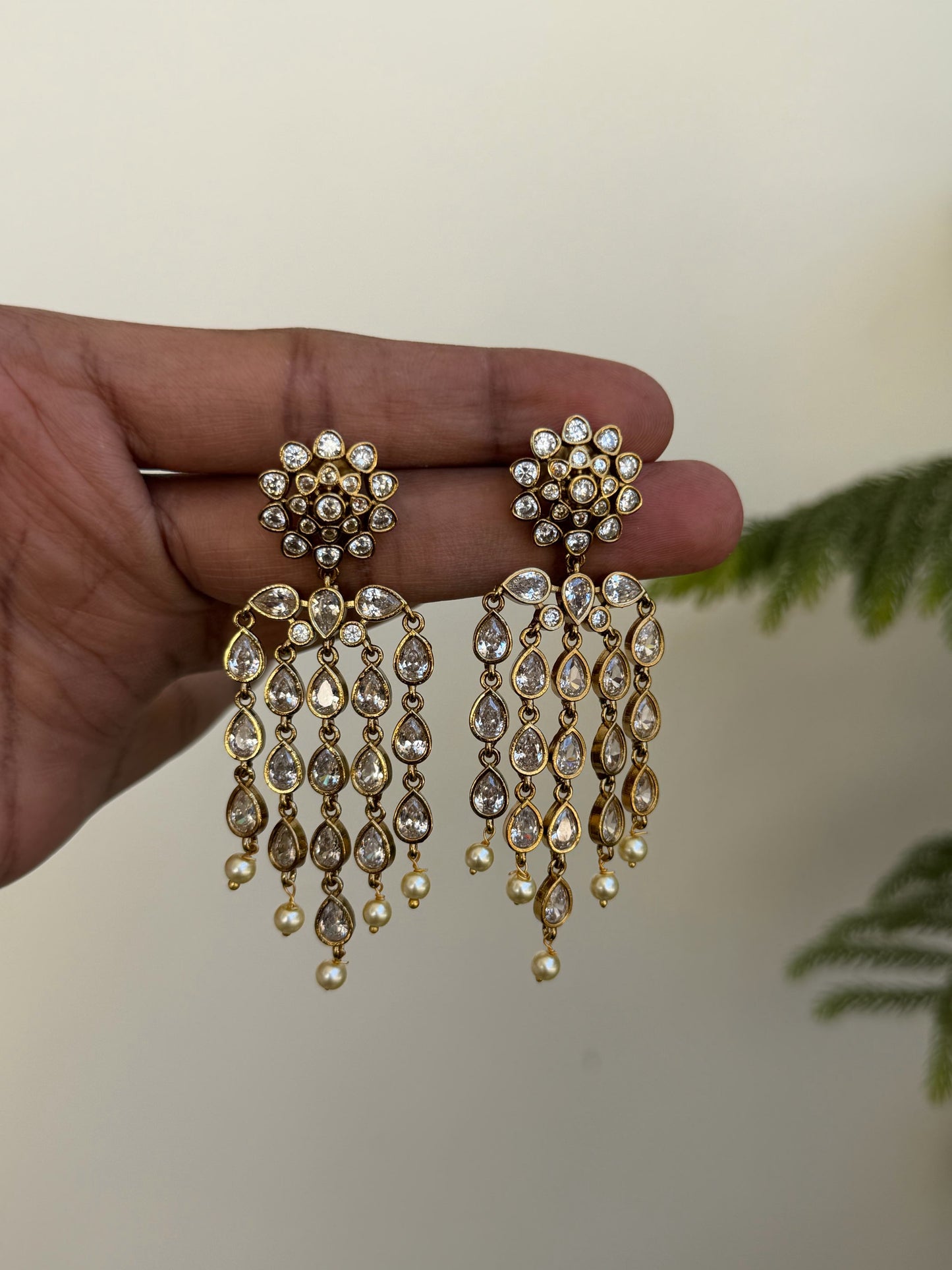 Elegant Diamond Teardrop Chandelier Earrings