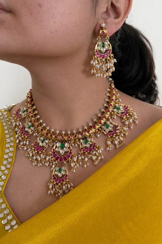 Kundan Chandbali Cluster Necklace Set