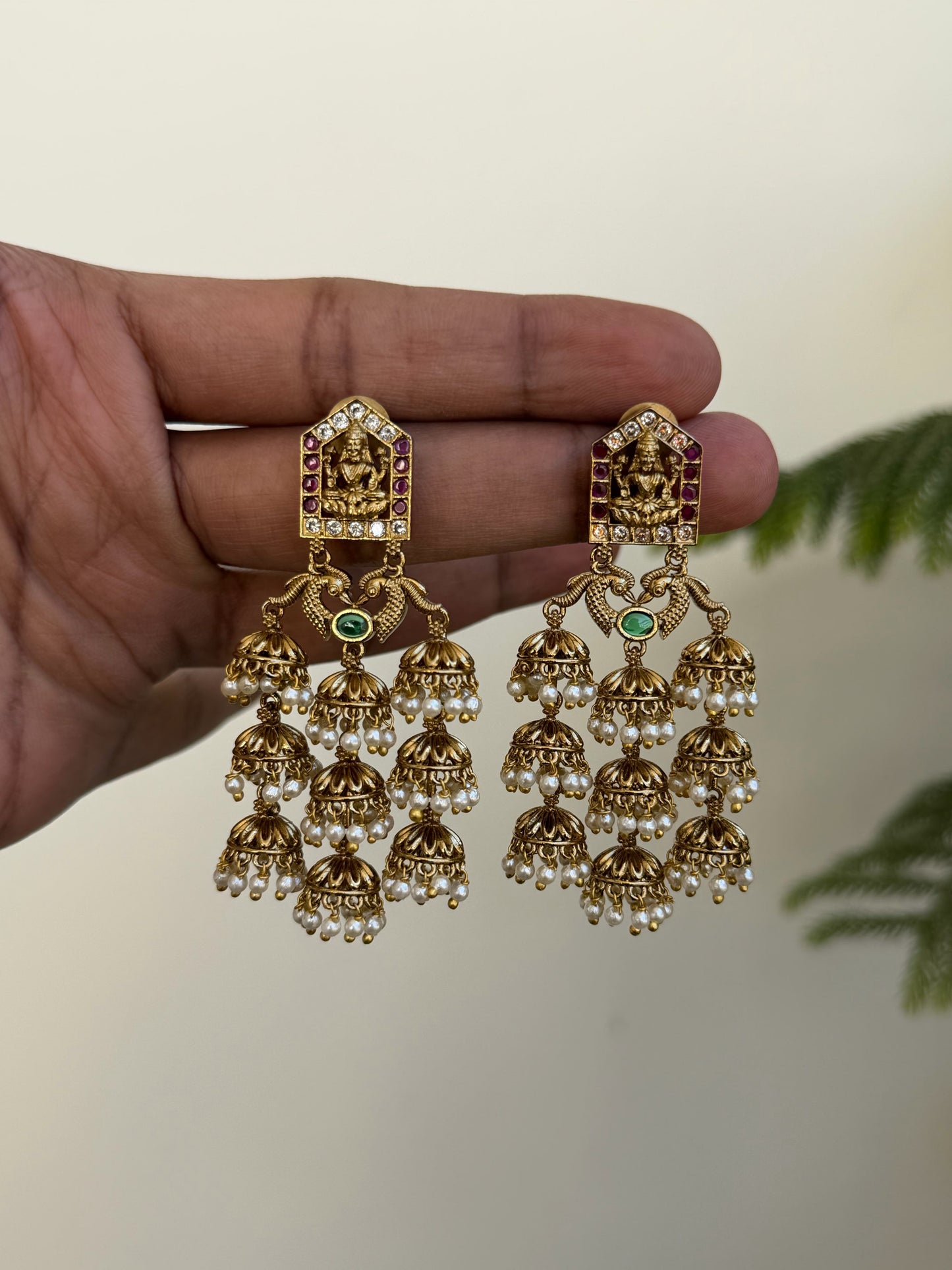 Antique Temple Multi Jhumka Earrings with Pearl Drops | MIJ Jewels