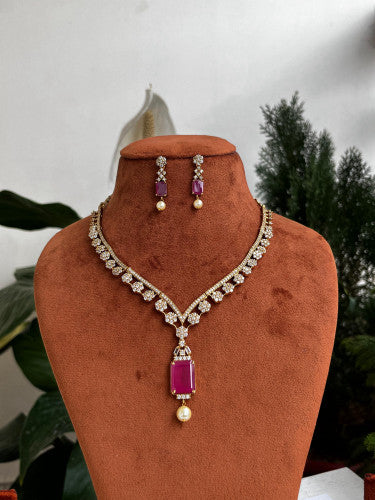 Ruby AD studded necklace set