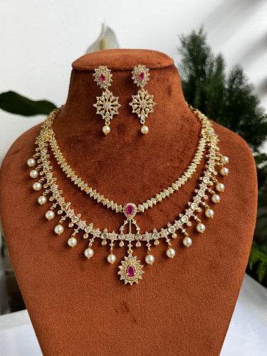 Double Layer Necklace with Earrings