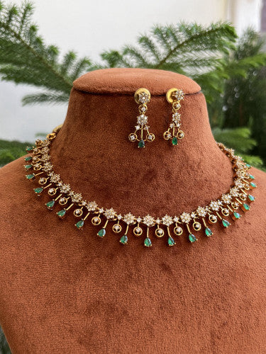 AD studded Necklace Set - Green
