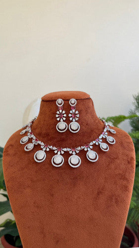 AD studded Necklace - silver color base