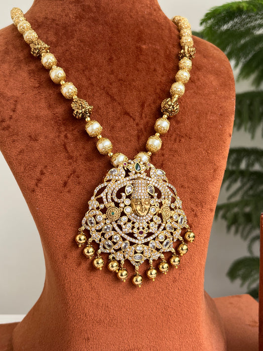 Venkateshwara Swamy Pendant Haram with Pearls – 2-in-1 Detachable Design