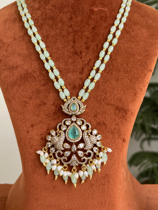 Mint Beads Haram with Victorian Pendant - with Earrings