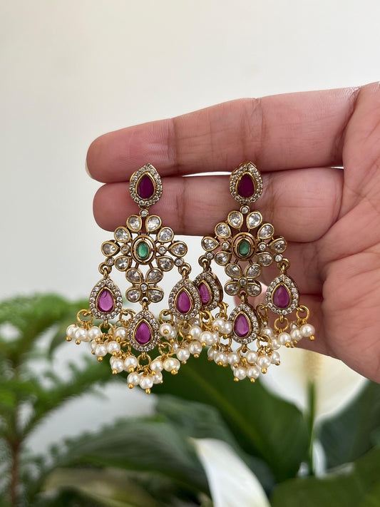 Victorian Multicolor Dangler Earrings with Pearls