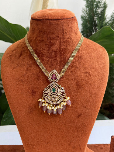 Traditional Attigai Necklace - Pink and Purple