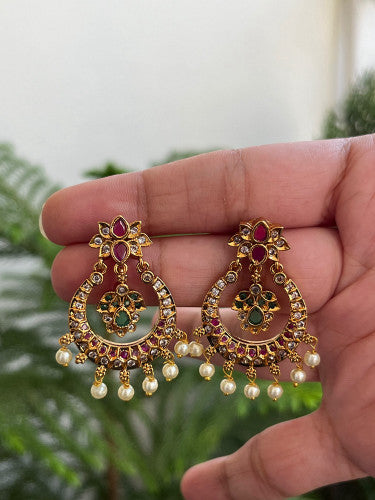 Studded Small Chaandbali in Nakshi Polish